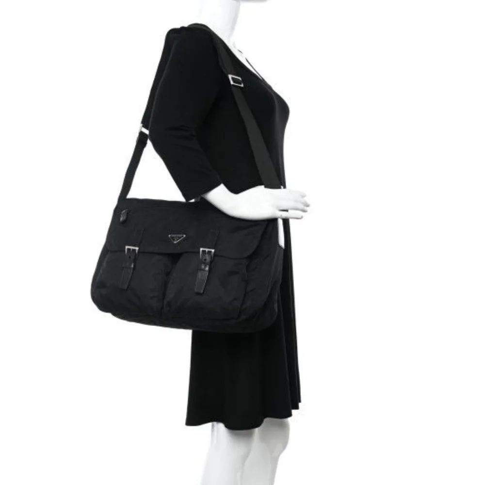 PRADA Tessuto Nylon Messenger Bag Black